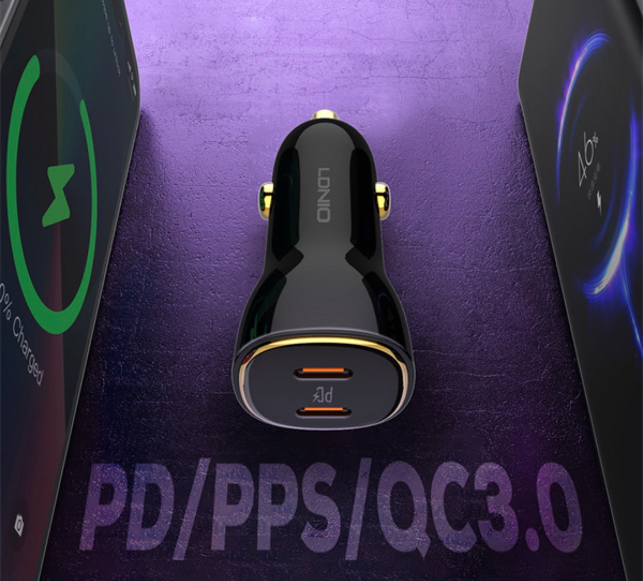 شاحن سيارة LDNIO C104 – شحن فائق السرعة 60W