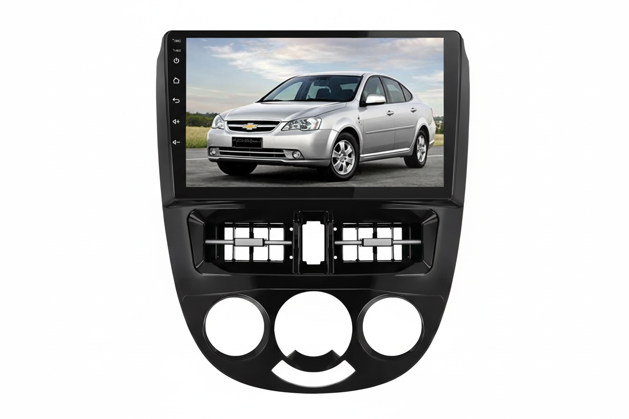 Car multimedia system with a screen displaying a Chevrolet car on a white background