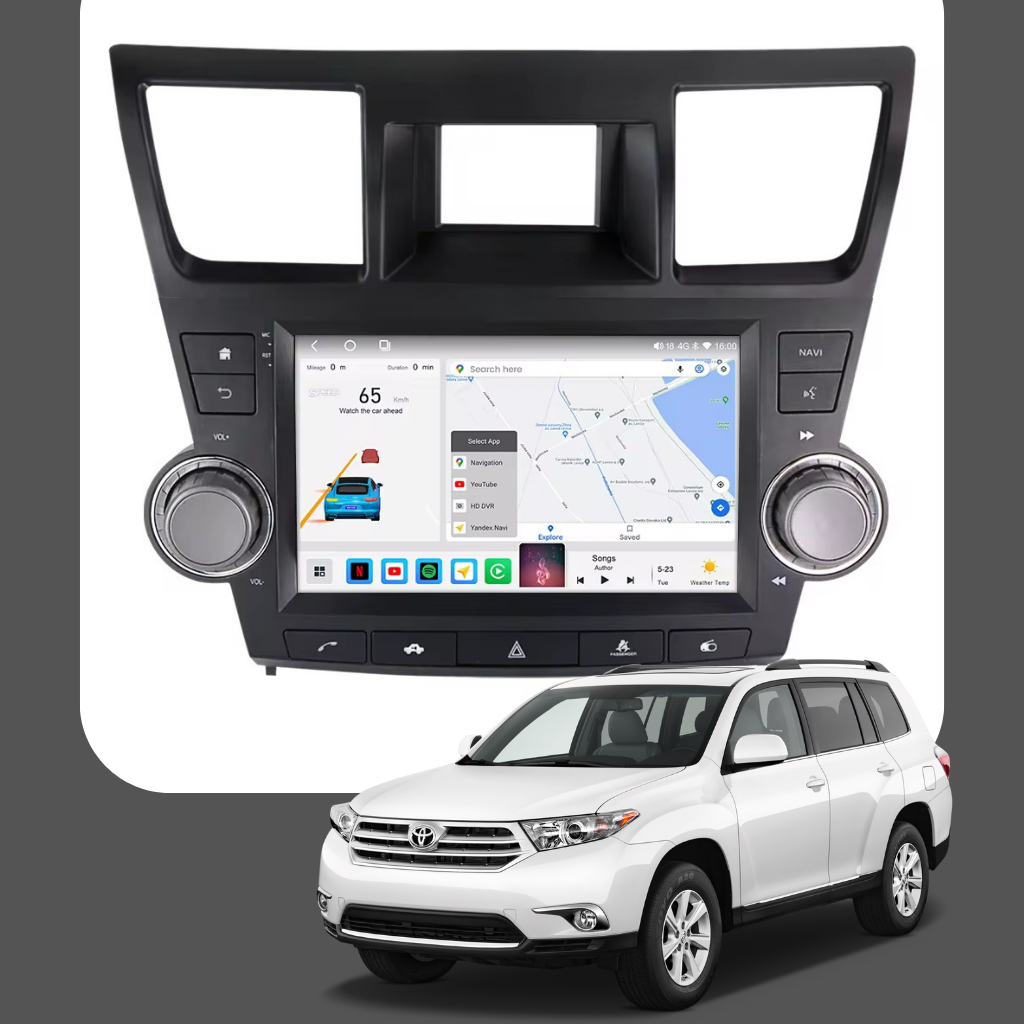 شاشة أندرويد تويوتا هايلاندر2008–2013 مع فريم مخصص